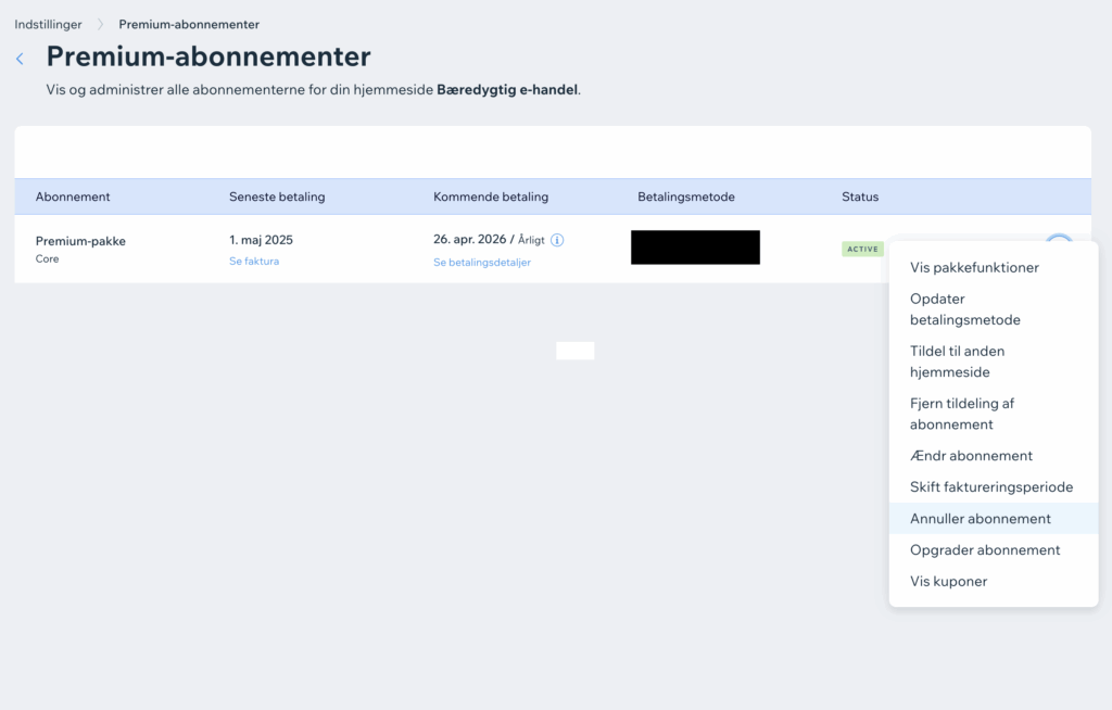 Annuller dit Wix abonnement
