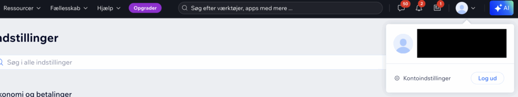 Luk Wix hjemmeside under kontoindstillinger